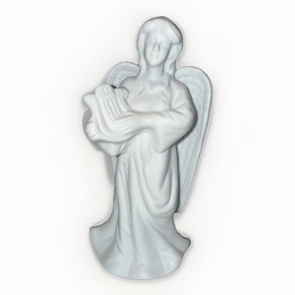 Vintage Female Angel Playing Harp Figurine White Porcelain Decoration 5.75" - Picture 1 of 6